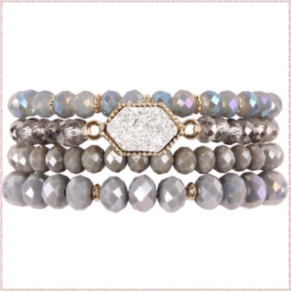 Moonstone Quartz Pave Druzy Stack Bracelets - Picture 2 of 2